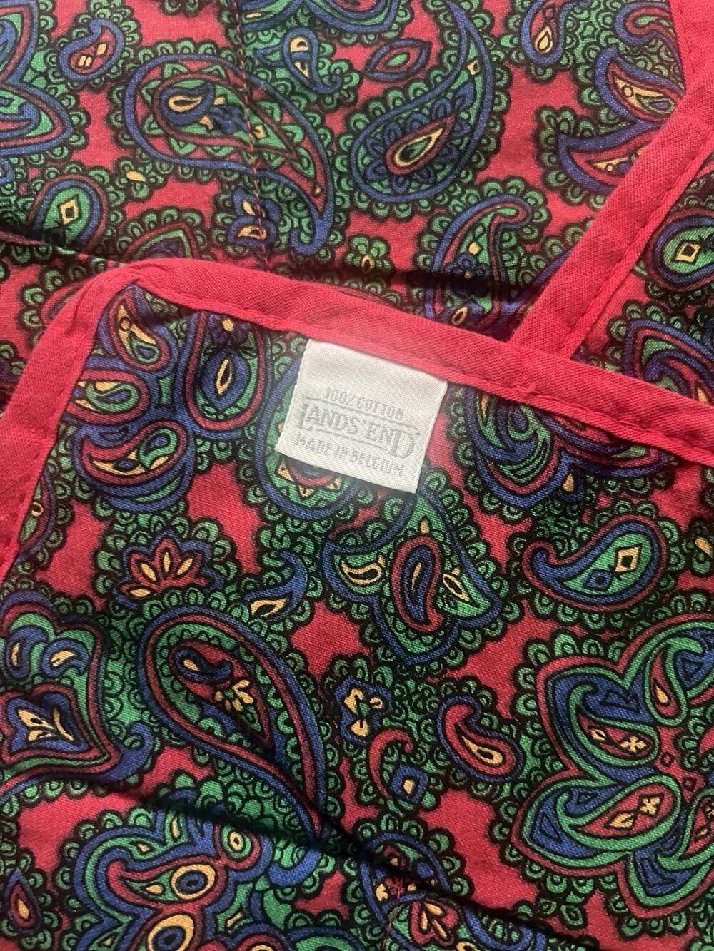 Vtg 5 Pc Lands End Belgium Paisley Red 76 L 56 W TABLECLOTH + 4 Place Mats EUC